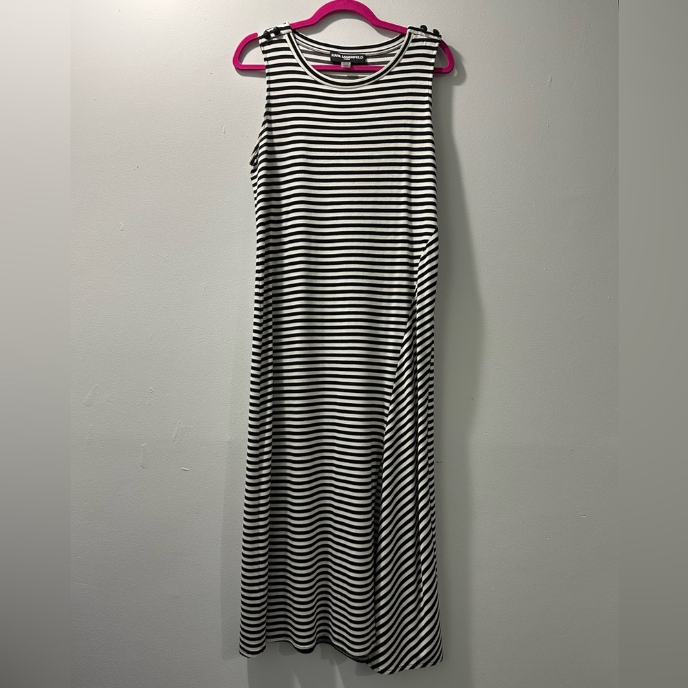 Karl Lagerfeld Black and White Striped Maxi Dress